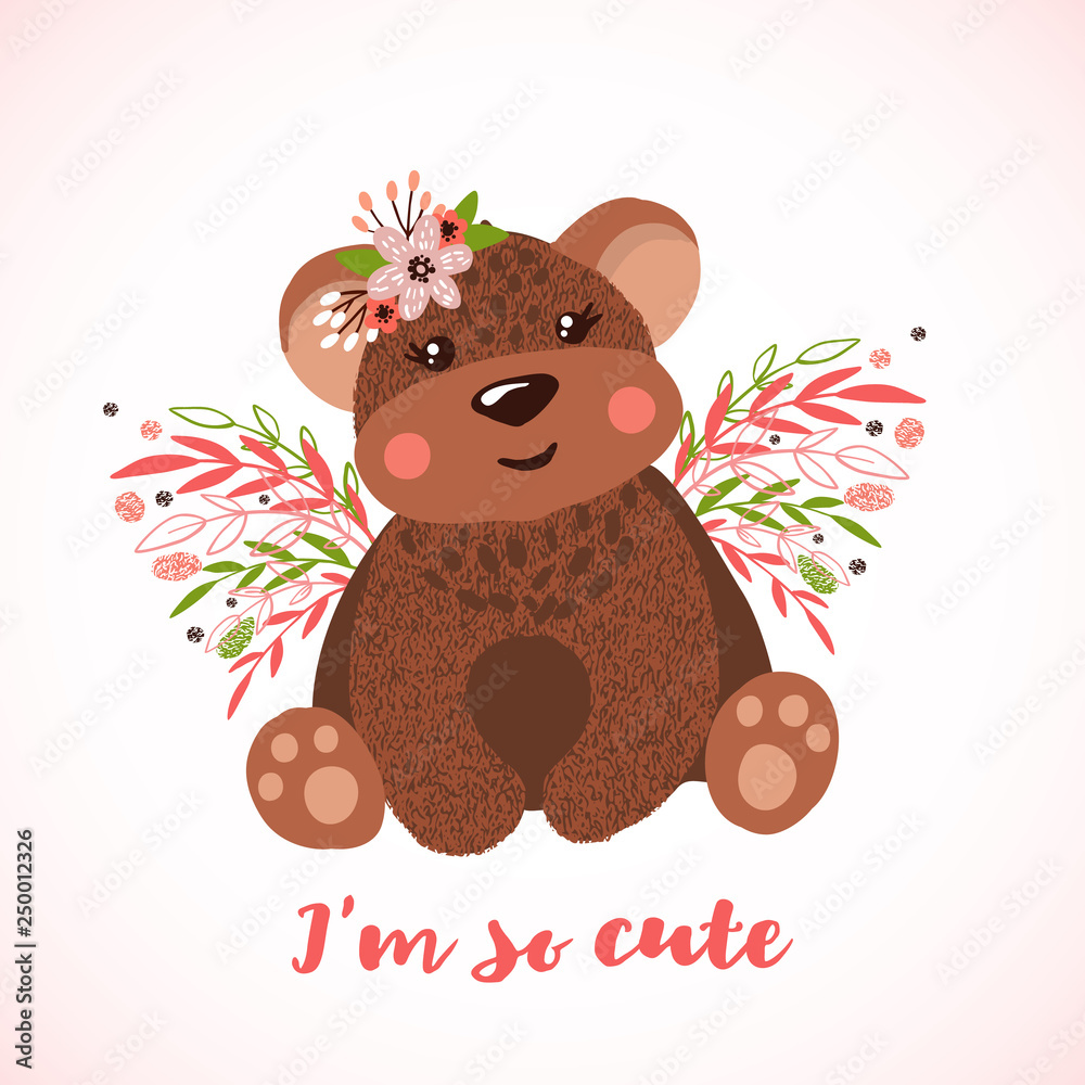Fototapeta premium Cute hand drawn bear girl isolated on white.