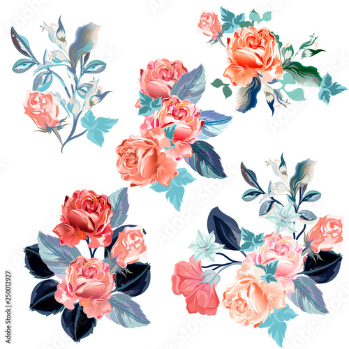 Set of vector watercolor roses for design