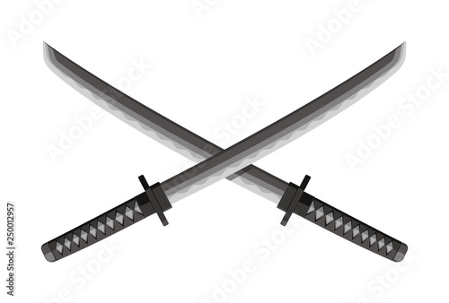Crossed Katanas (Japanese swords / small swords) illustration. Samurai's weapon. 