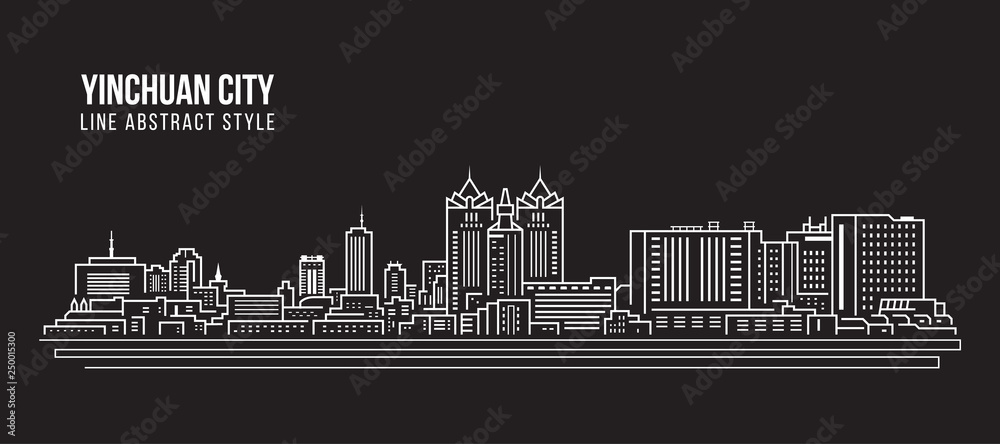 Cityscape Building Line art Vector Illustration design -  Yinchuan city