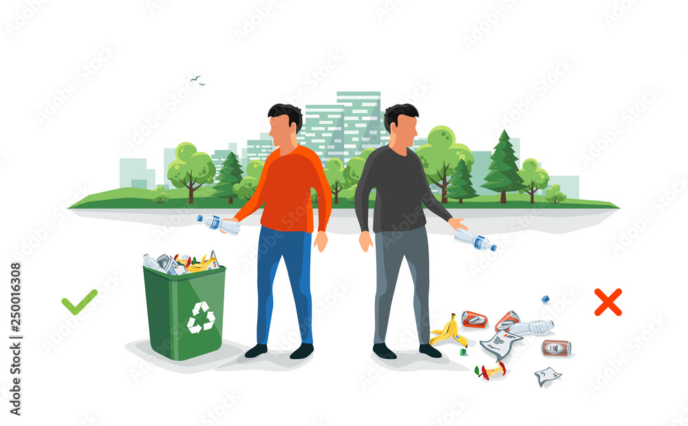 Correct and wrong littering waste. Person disposed improperly throwing away garbage on the ground. Trash rubbish is fallen on the street ground. Isolated cartoon illustration on white background. Stock Vector | Adobe Correct and wrong littering waste. Person disposed improperly throwing away garbage on the ground. Trash rubbish is fallen on the street ground. Isolated cartoon illustration on white background. Stock Vector | Adobe