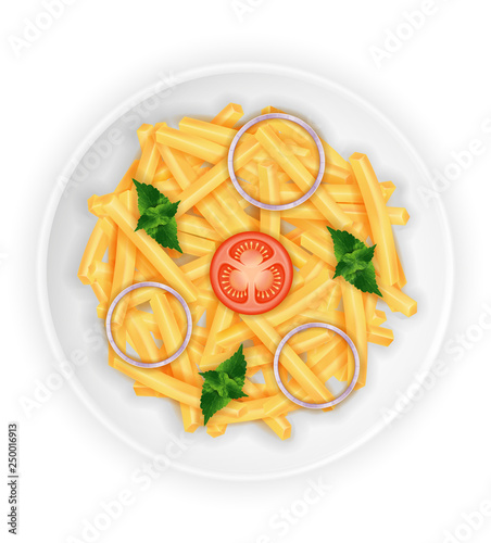 fried roast potatoes on a plate with vegetables stock vector illustration