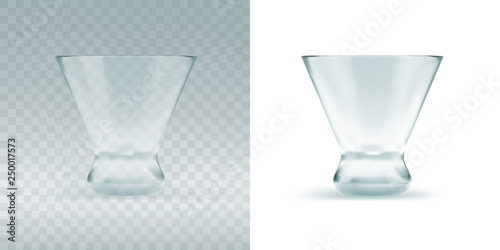 Empty transparent triangular glass for cosmopolitan cocktail
