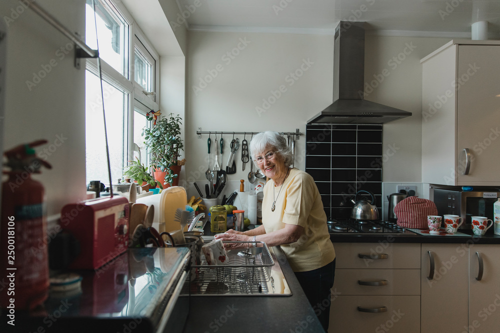 Happy Senior Woman Washing Dishes Happy Senior Woman Washing Dishes