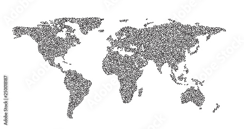 Global vector world map isolated on white background