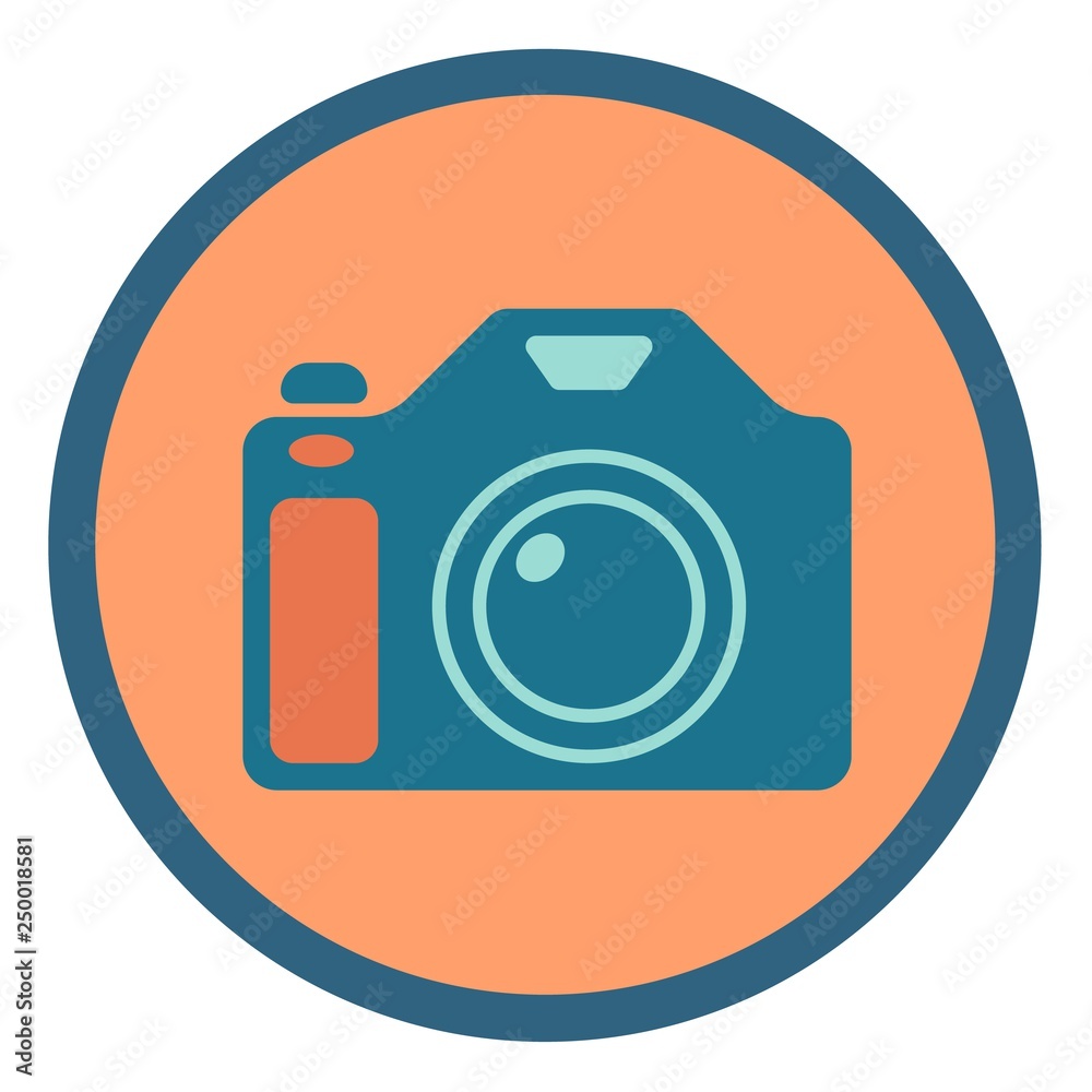 Photographic camera vector icon in a round frame Photographic camera vector icon in a round frame