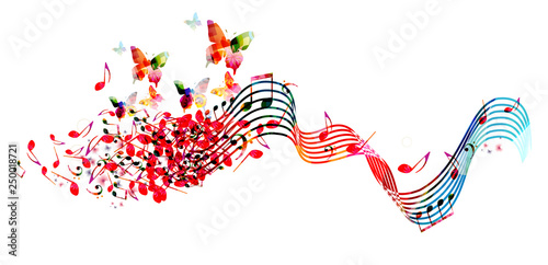 Music background with colorful music notes vector illustration design. Artistic music festival poster, live concert events, party flyer, music notes signs and symbols