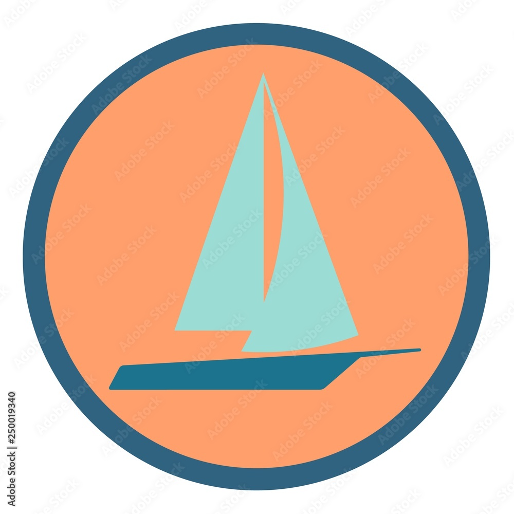 Sailboat vector flat icon in a round frame Sailboat vector flat icon in a round frame