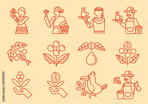 local coffee farmer line icon with coffee tree
