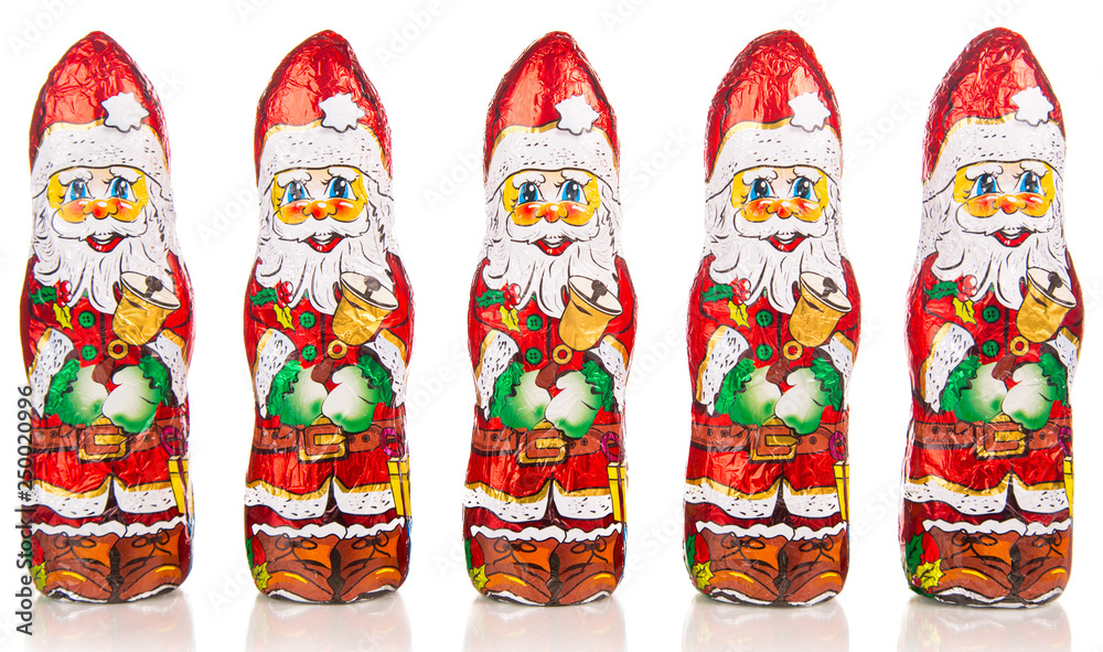 Border of Santa Claus chocolate figures. xmas decoration