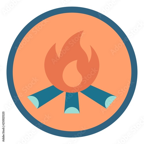 Campfire vector flat icon in a round frame 