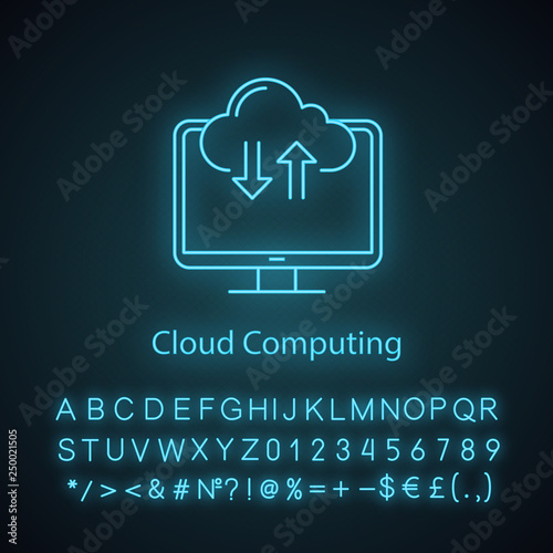 Cloud computing neon light icon