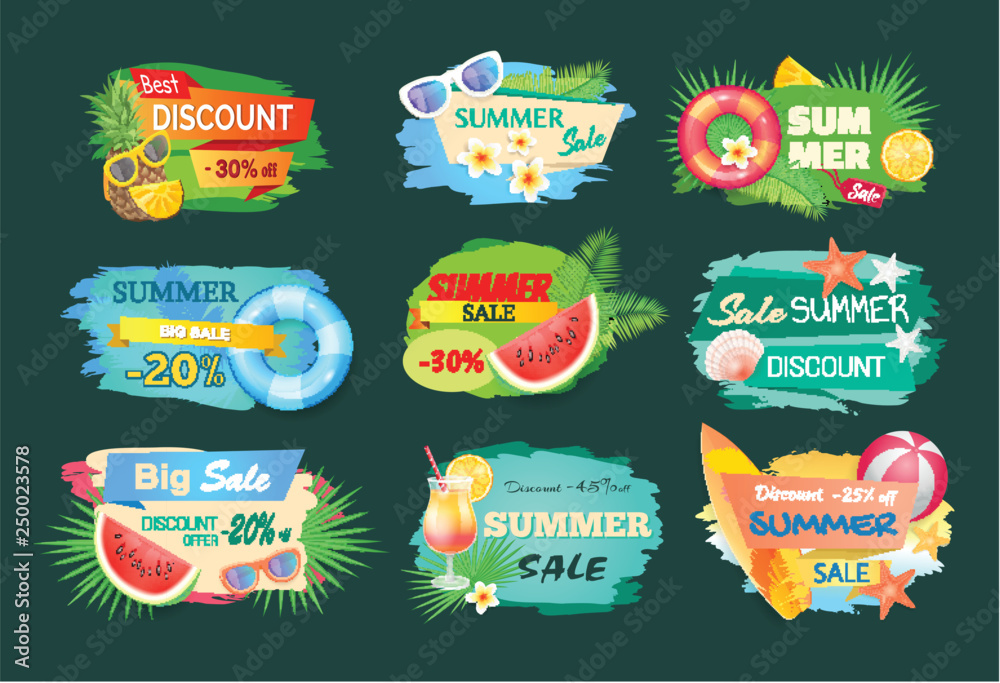 Fotografie Summer discount banners set with summertime vector
