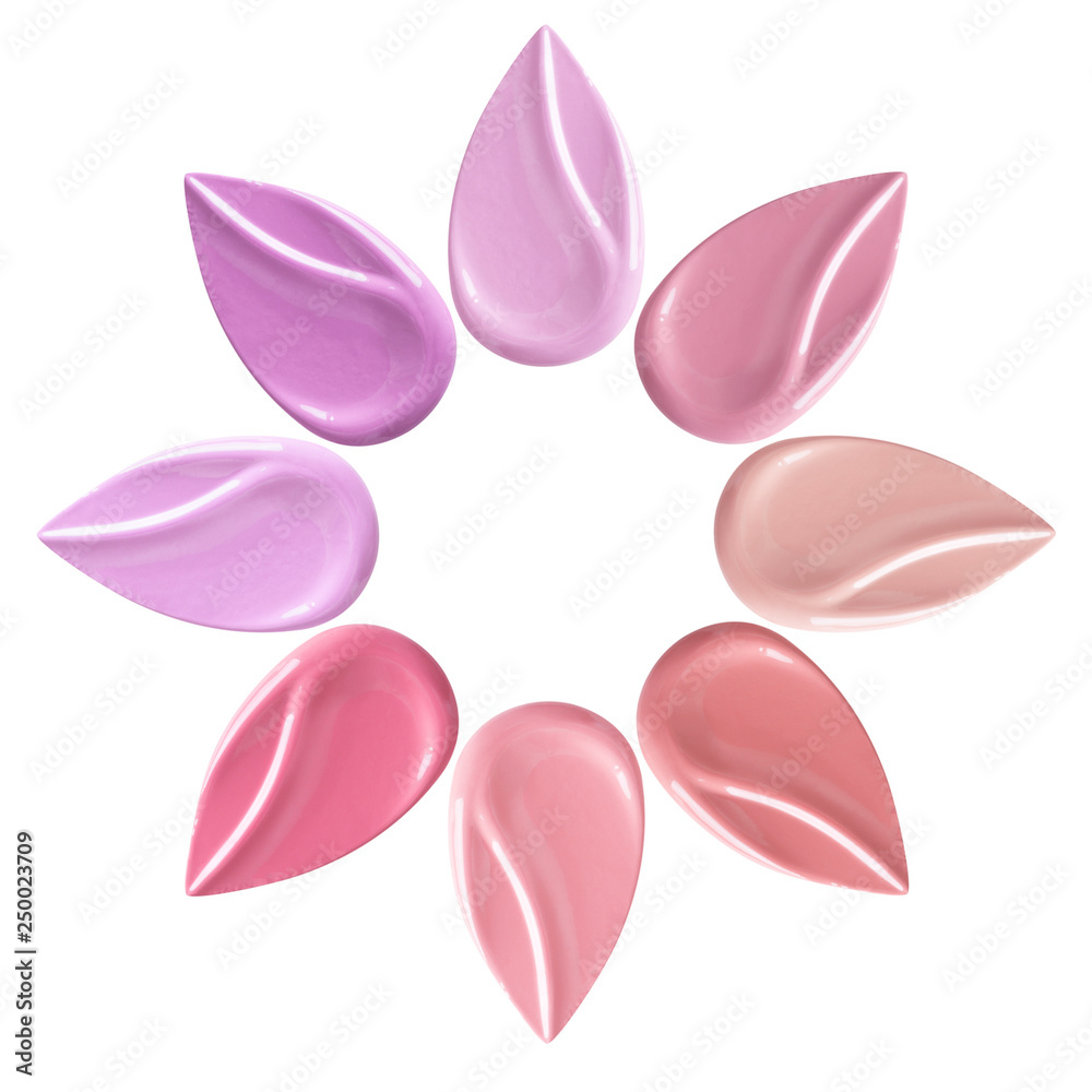Smears of lipstick. Conceptual flower from lipstick smears. Isolated on white background