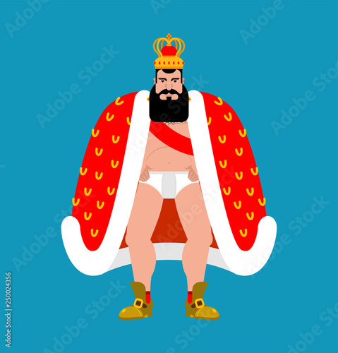 Naked king isolated. prince in panties. Vector