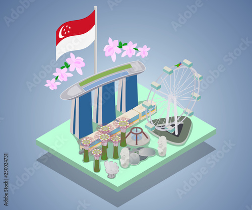 Singapore concept banner. Isometric banner of singapore vector concept for web, giftcard and postcard