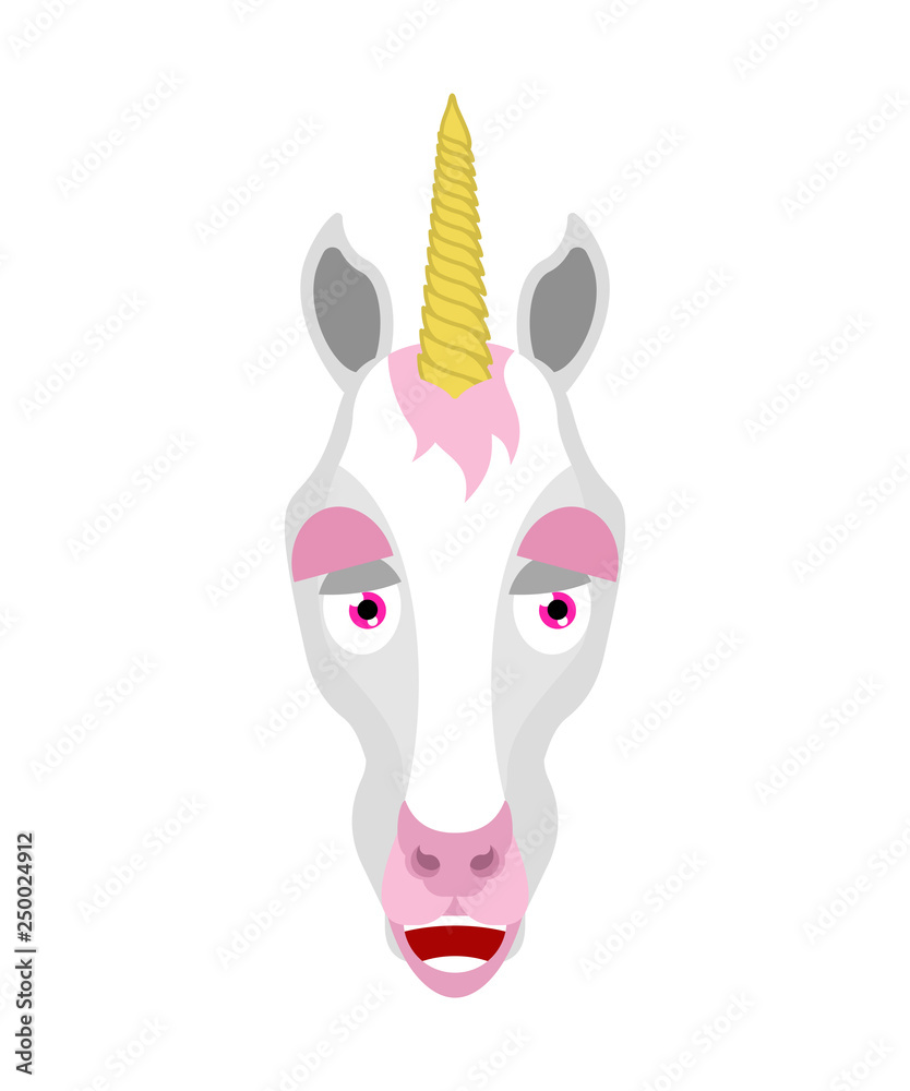 Unicorn happy emoji. Magic horse merry emotions. Fairy Beast Joyful. Vector illustration Unicorn happy emoji. Magic horse merry emotions. Fairy Beast Joyful. Vector illustration