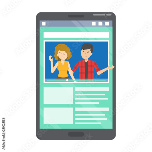 Video with female blogger on the mobile phone