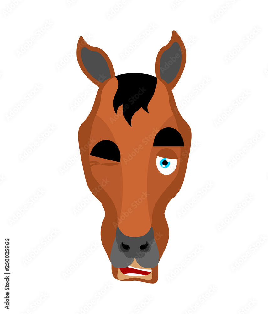 Horse winks. Steed happy emoji. hoss Vector illustration