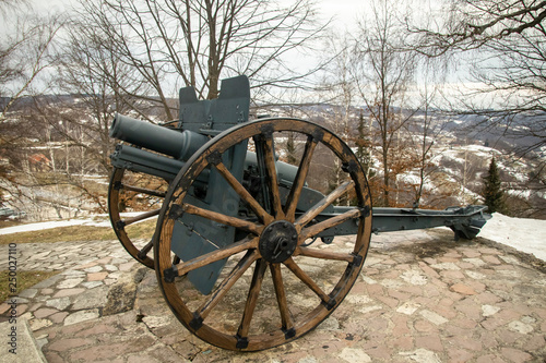 Old rustic cannon from world war two. Region of Tara mountain in Serbia.