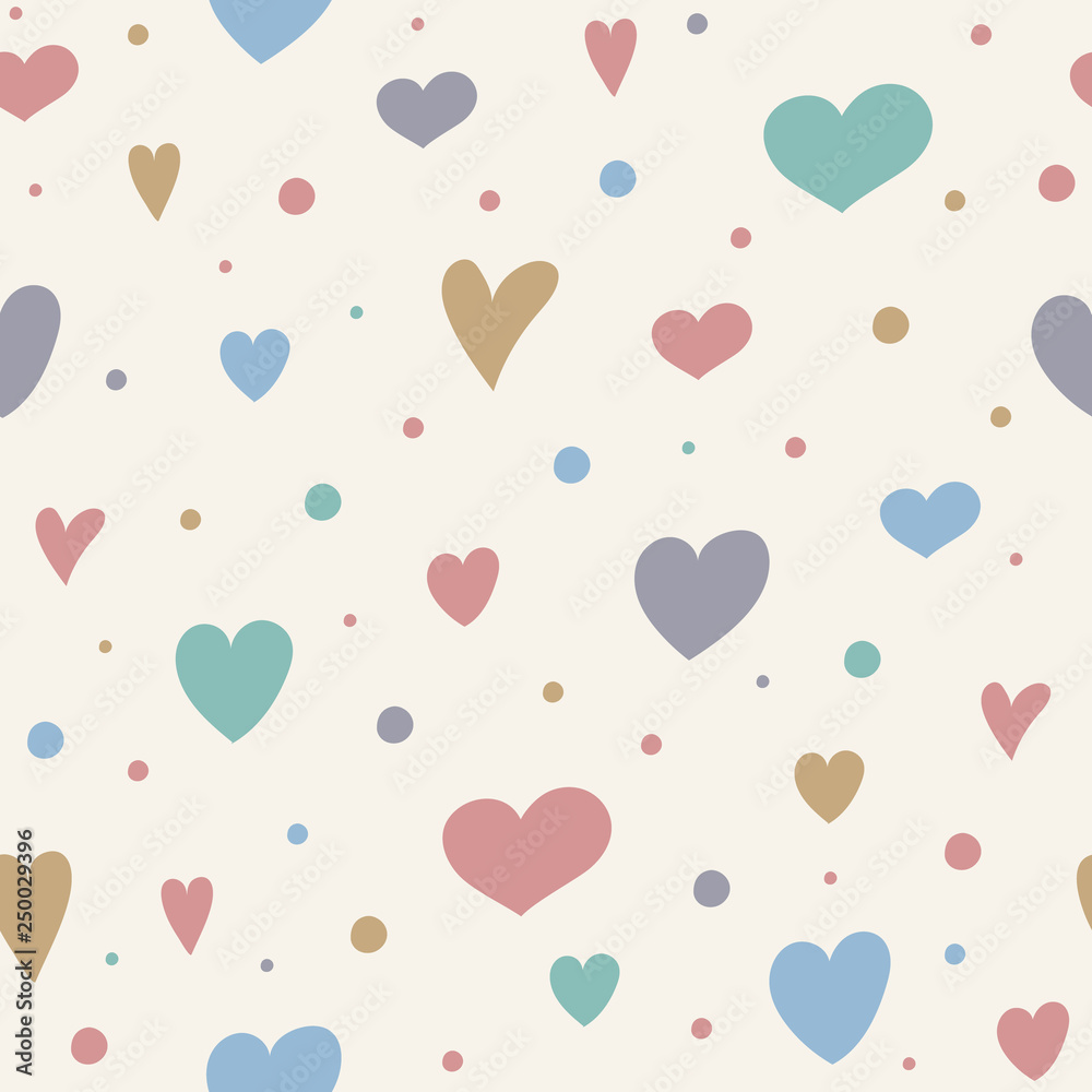 Seamless texture with cute hand drawn hearts. Valentine's Day, Mother's Day and Women's Day. Vector