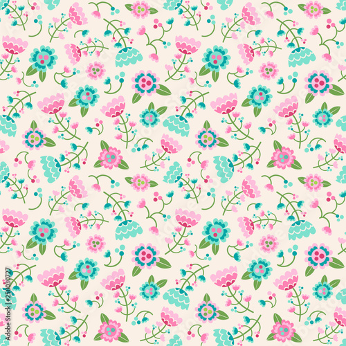 Seamless vector pattern with flowers. Cute floral background. 