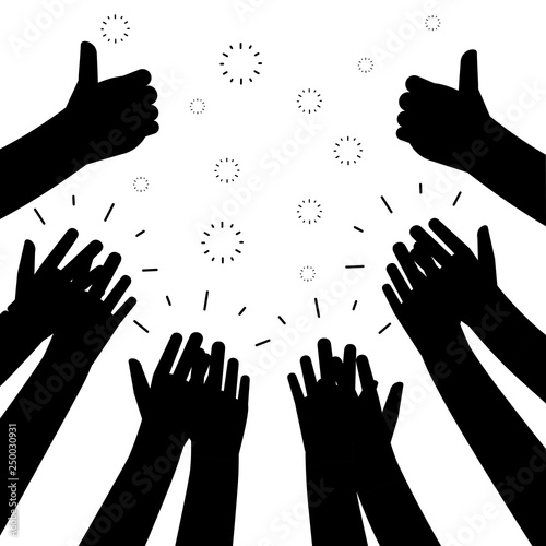 Black clapping hands vector silhouettes isolated on white background. Silhouette black hand, clap applause illustration