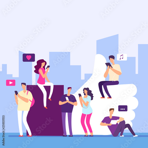 People and social media, internet marketing, likes vector concept. Illustration of community media, phone and network