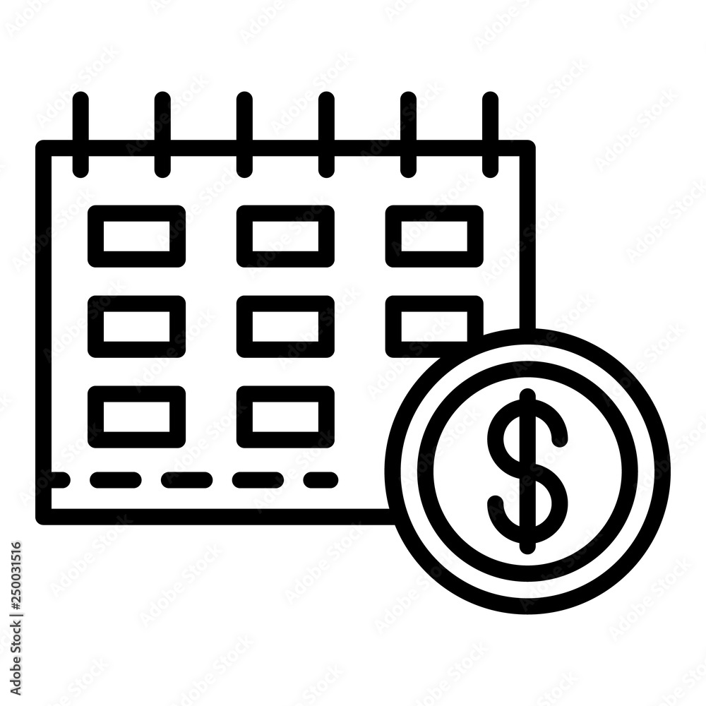 Finance calendar icon. Outline finance calendar vector icon for web design isolated on white background Finance calendar icon. Outline finance calendar vector icon for web design isolated on white background
