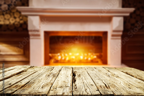 Desk of free space and fireplace 