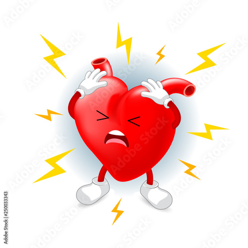 Heart attack character design. Internal organ requires care or medical treatment due to disease or impact of adverse on health. health care concept. Illustration isolated on white background.