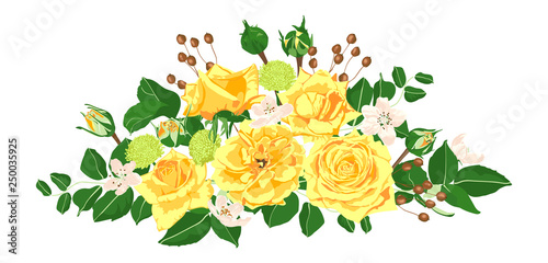 Floral Wedding Set. Vector Roses Bouquet.