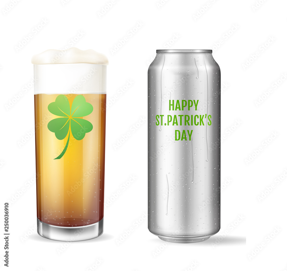 Fototapeta premium St. Patricks Day Concept. Realistic beer set.