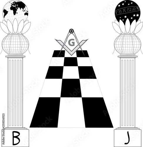 Masonic symbol - B,J pillars and tessellated floor