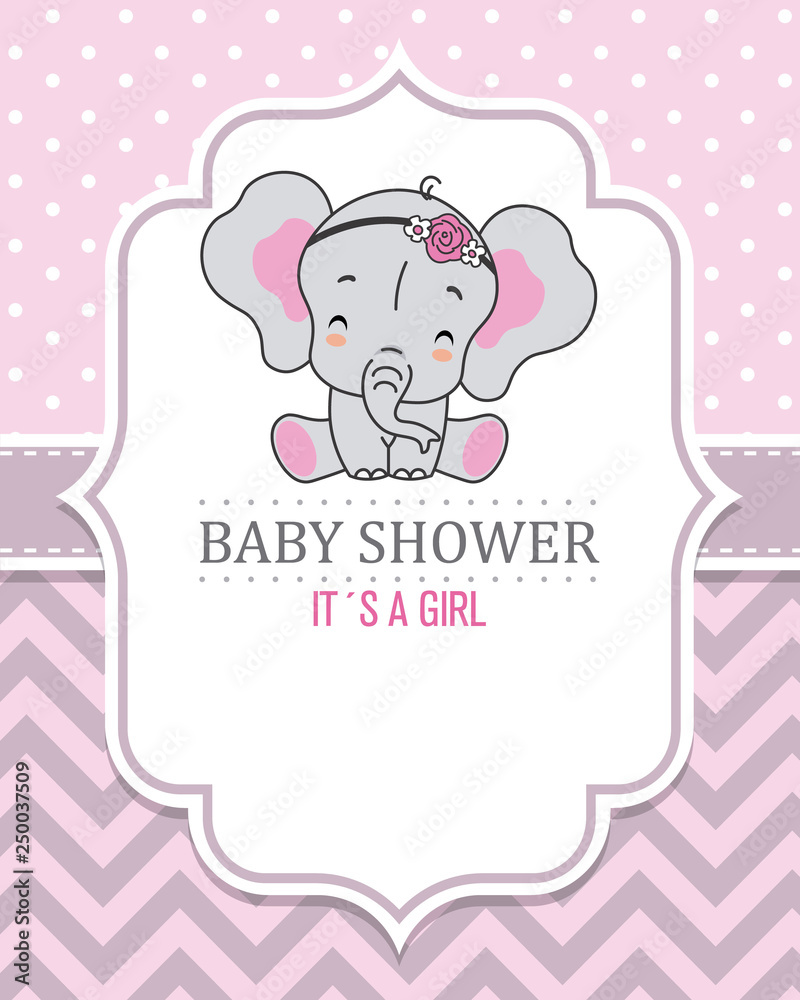 Baby girl shower card. Cute elephant Baby girl shower card. Cute elephant