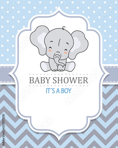 Baby boy shower card. Cute elephant