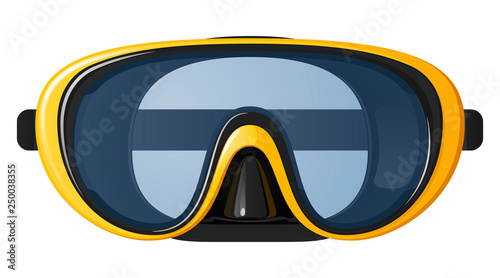 Mask for swimming and diving, black and yellow, isolated vector illustration on white background