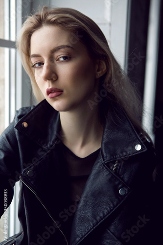 portrait of a girl in black lingerie black with sleek hair