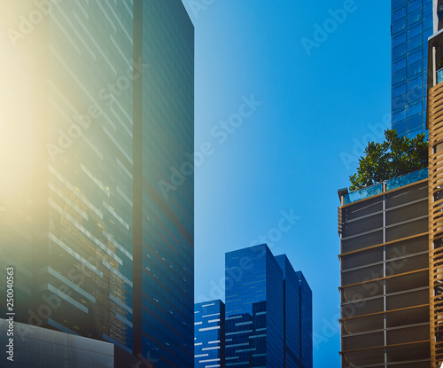 View of business & finance district of Singapore. Located banks and stock market ( JP morgan, hscb, santander) 