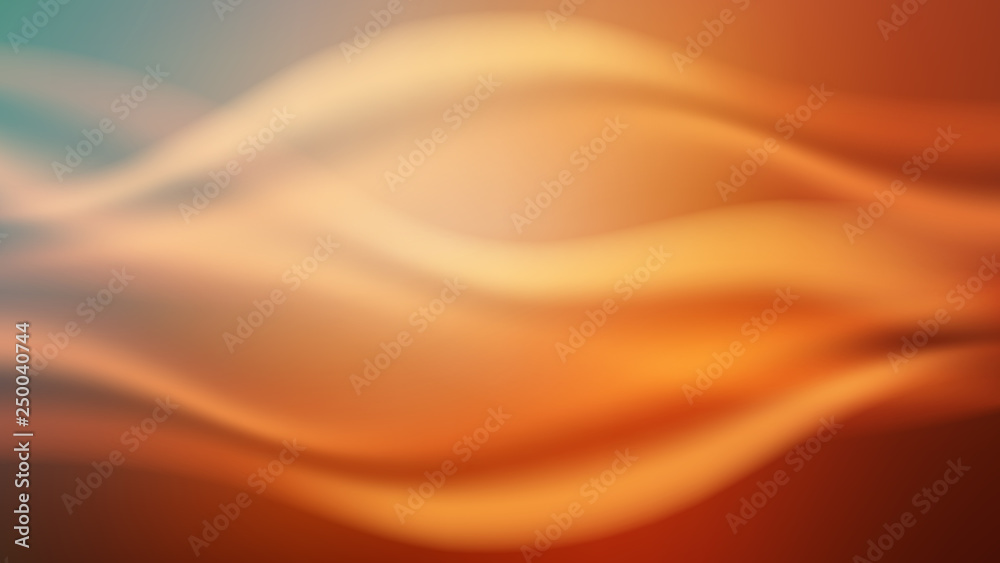 GrHorizontal abstract color background with wavy blurred shapes. Wallpaper template is orange gradient. Blur flow, liquid or fluid. Vector illustration.