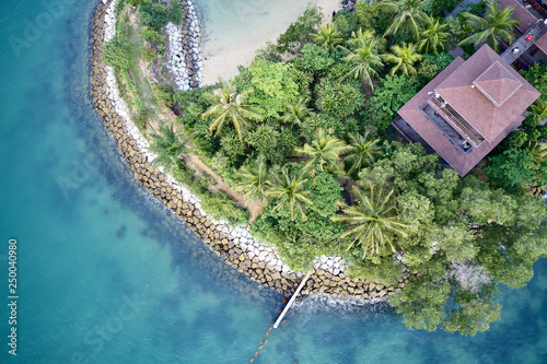 Top travel destination. Palawan Beach with his blue clear water and white beaches in Singapore's city center (Aerial photography drone dji mavic 2)