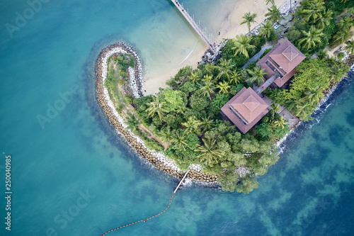 Top travel destination. Palawan Beach with his blue clear water and white beaches in Singapore's city center (Aerial photography drone dji mavic 2)