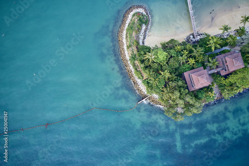 Top travel destination. Palawan Beach with his blue clear water and white beaches in Singapore's city center (Aerial photography drone dji mavic 2)