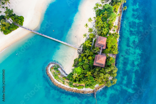 Top travel destination. Palawan Beach with his blue clear water and white beaches in Singapore's city center (Aerial photography drone dji mavic 2)