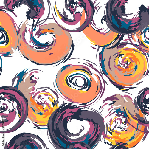 Pattern of curlicues paints. Abstract colorful swirl and circle grunge texture. Artistic modern background