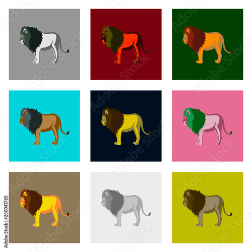 Set of vector illustration in flat style lions