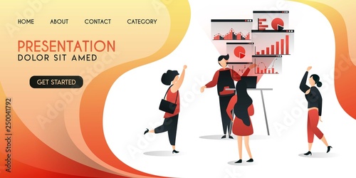 salesmen who are presenting their work to clients utilize the latest technology,vector illustration concept, can be use for presentation, web, banner ui ux, landing page