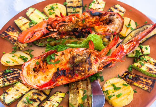 Fresh grilled lobster with zucchini