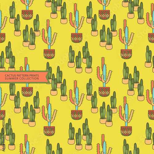 natural seamless pattern ,plants and plants in pots, cactus , summer background, naturen photo