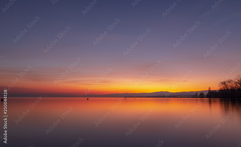 Sunset. Colorful. Water. Leman. Lake. Peaceful. Sky